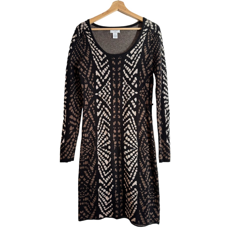Carmen Marc Valvo snake skin printed cotton/wool bodycon knit dress M